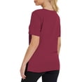 thumbnail image 3 of ClodeEU Women's Solid Color Short Sleeve Crewneck Loose Fit T Shirt,Casual Loose Trendy Blouse Wine,Womens Plus M, 3 of 5