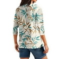 thumbnail image 4 of WTOBBY Women's Casual V-Neck Button Down Tee with 3/4 Sleeve, Daily Weekend Fashion Basic Tunic Top, Floral Print Henley Collar Regular Fit Shirt,Turquoise XL, 4 of 5