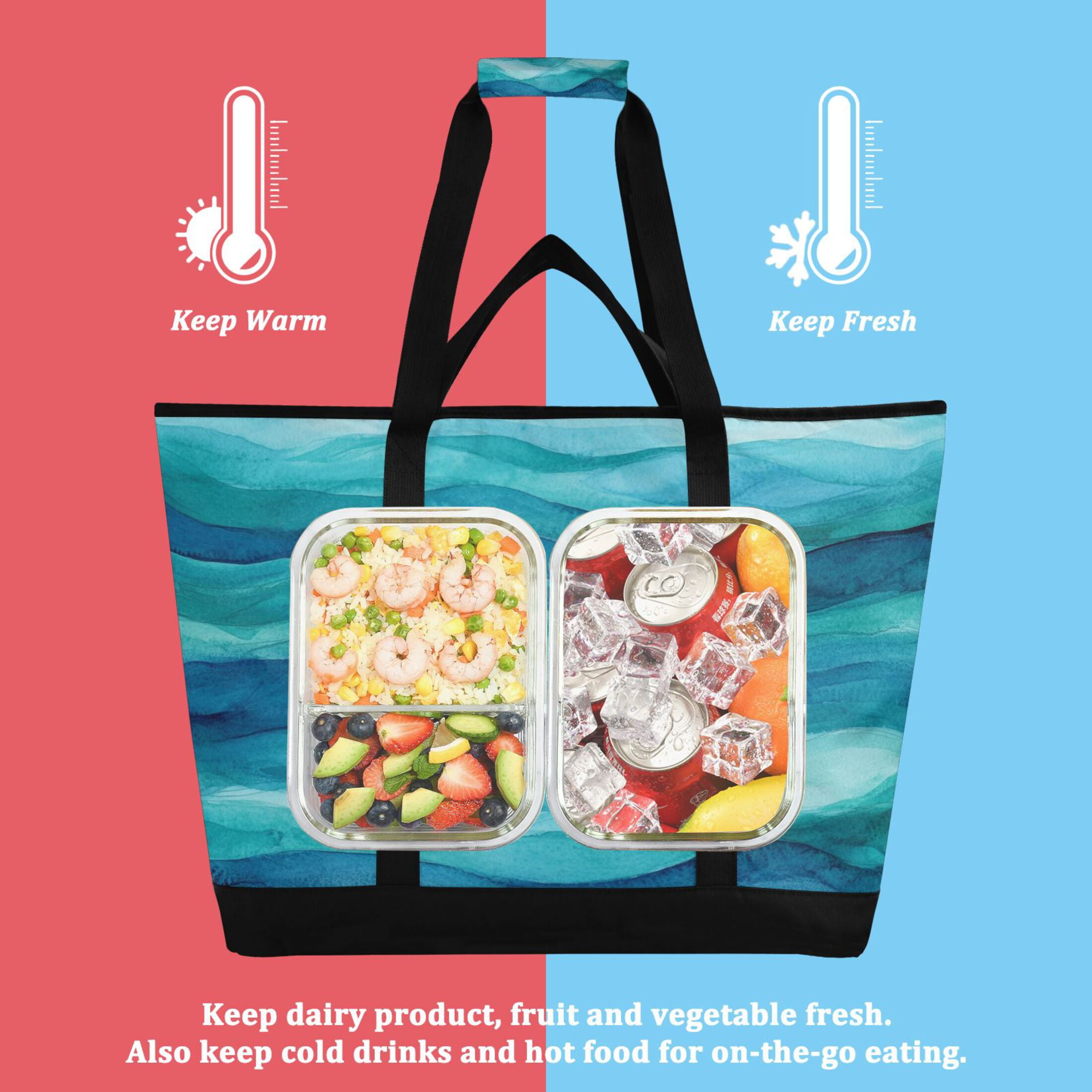 Large Hand-held Ice Pack Picnic Bag Insulation and Refrigeration Suitable for Shopping Picnics and Camping Beautiful Green Sea