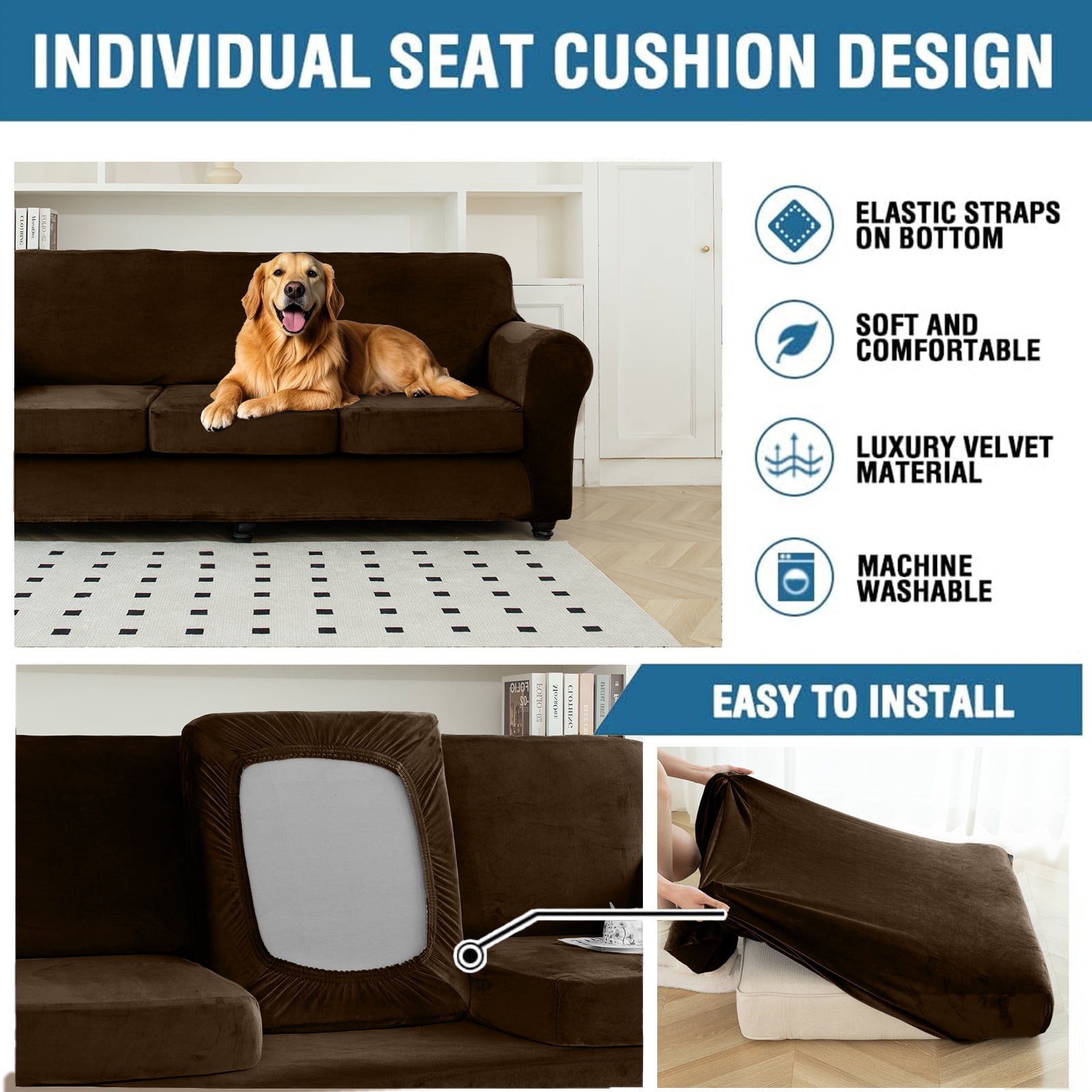 Sanmadrola Sofa Cover Slipcover Couch Cover Set for 3 Seat Sofa Super Stretch Universal Slip Cover Furniture Protector 4 Pieces