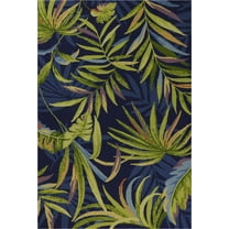 2'x3' Ink Blue Hand Hooked UV Treated Oversized Tropical Leaves Indoor Outdoor Accent Rug
