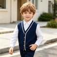 thumbnail image 4 of BLVB Baby Boys Girls School Uniform Sweater Vest Kids V-Neck Button Sleeveless Cardigan for Children Toddler(Navy,3-4 Years), 4 of 9