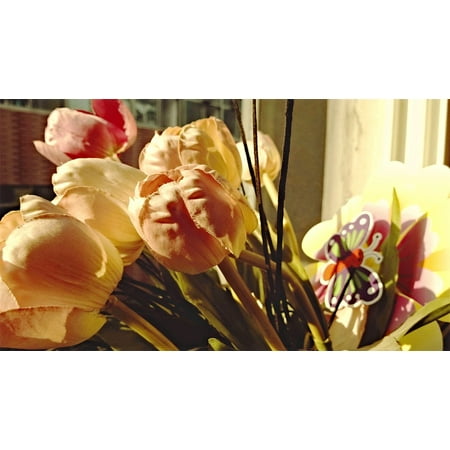 Zebra Print Artificial Flowers Acrylic Face Mounted Prints Flower Artificial Flower Tulip The Morning Sun Print 14 x 11. Worry Free Wall Installation - Shadow Mount is Included. ()