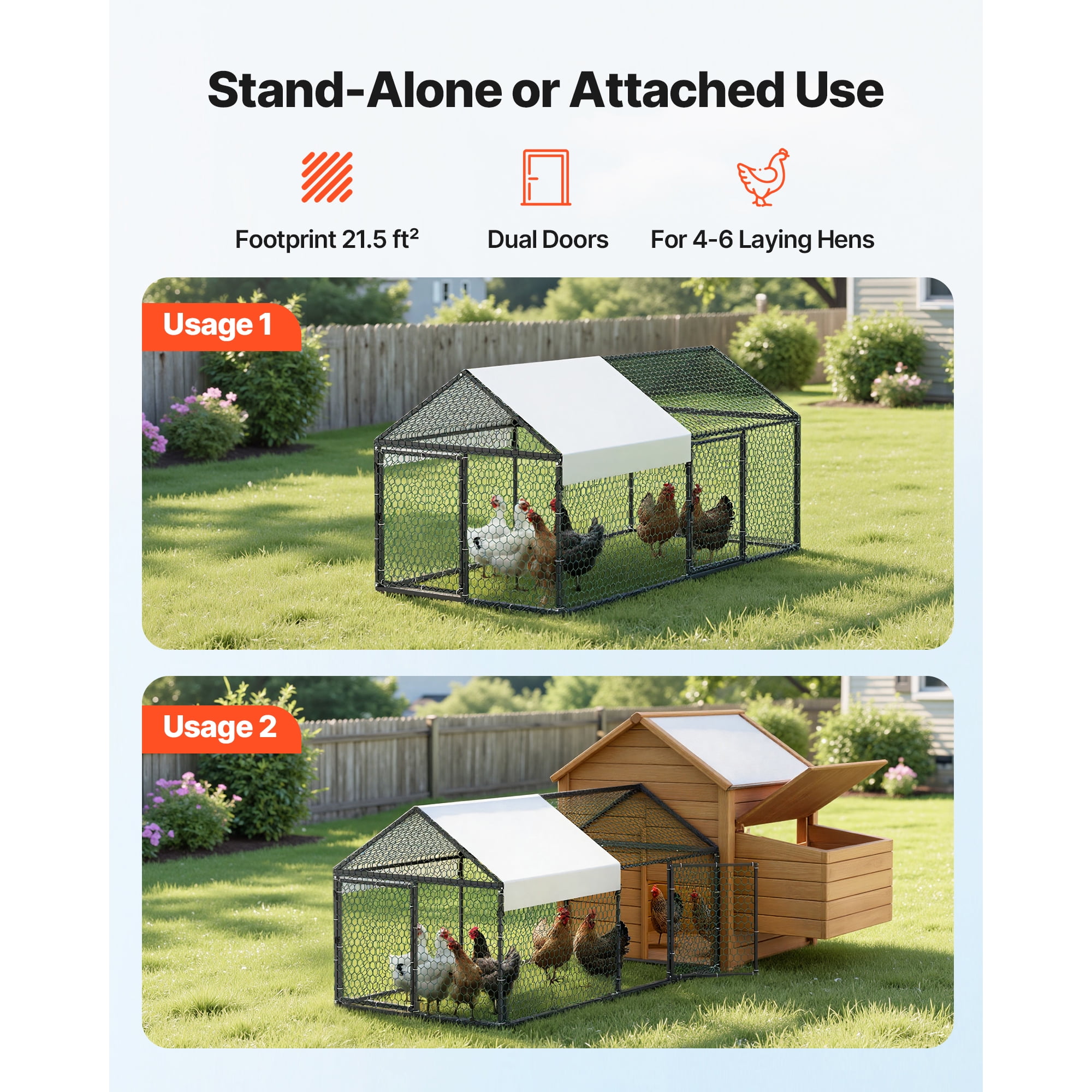 KFFKFF Metal Chicken Coop for 4-6 Chickens, 3.3 x 6.6 x 3.3 ft