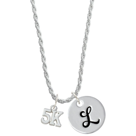 Delight Jewelry Silvertone 5K Silvertone Script Initial Disc - L - Charm Necklace, 20"+3"