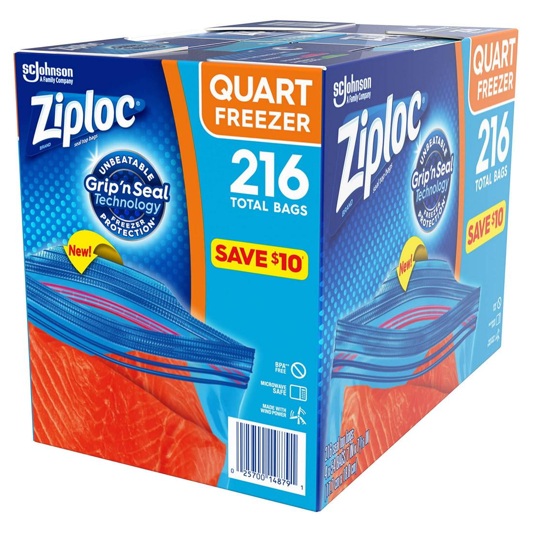 Ziploc Double Zipper Quart Freezer Bags, 216 Ct 