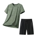 thumbnail image 2 of Men's Cool Mesh Workout Outfit, Quick Dry Breathable Athletic Tee & Lightweight Gym Shorts with Zipper Pocket Big and Tall Size M-5XL Army Green, 2 of 6