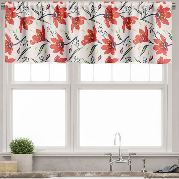Ambesonne Floral Valance Pack of 2, Vintage Tulip Flowers, 54"X18", Peach Green and Red