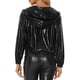 thumbnail image 3 of CHAQUETA METÁLICA BRILLANTE CON CAPUCHA Y CREMALLERA PARA MUJERES INSPIRE CHIC, LARGA Y DE MANGA LARGA, COLOR NEGRO, 3 of 5