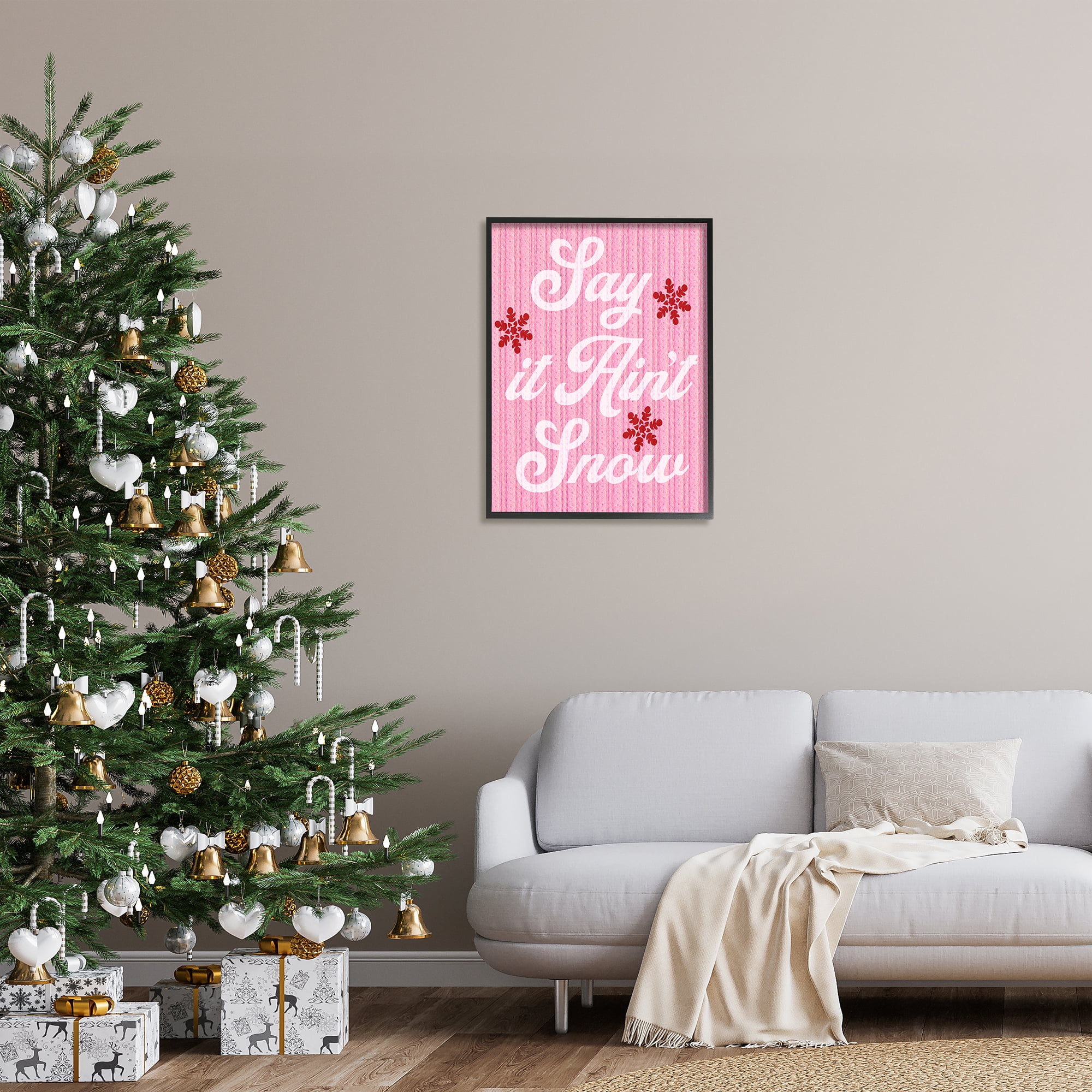 Stupell Industries Pink Say It Ain't Snow Holiday Painting Black Framed Art Print Wall Art, 24 x 30