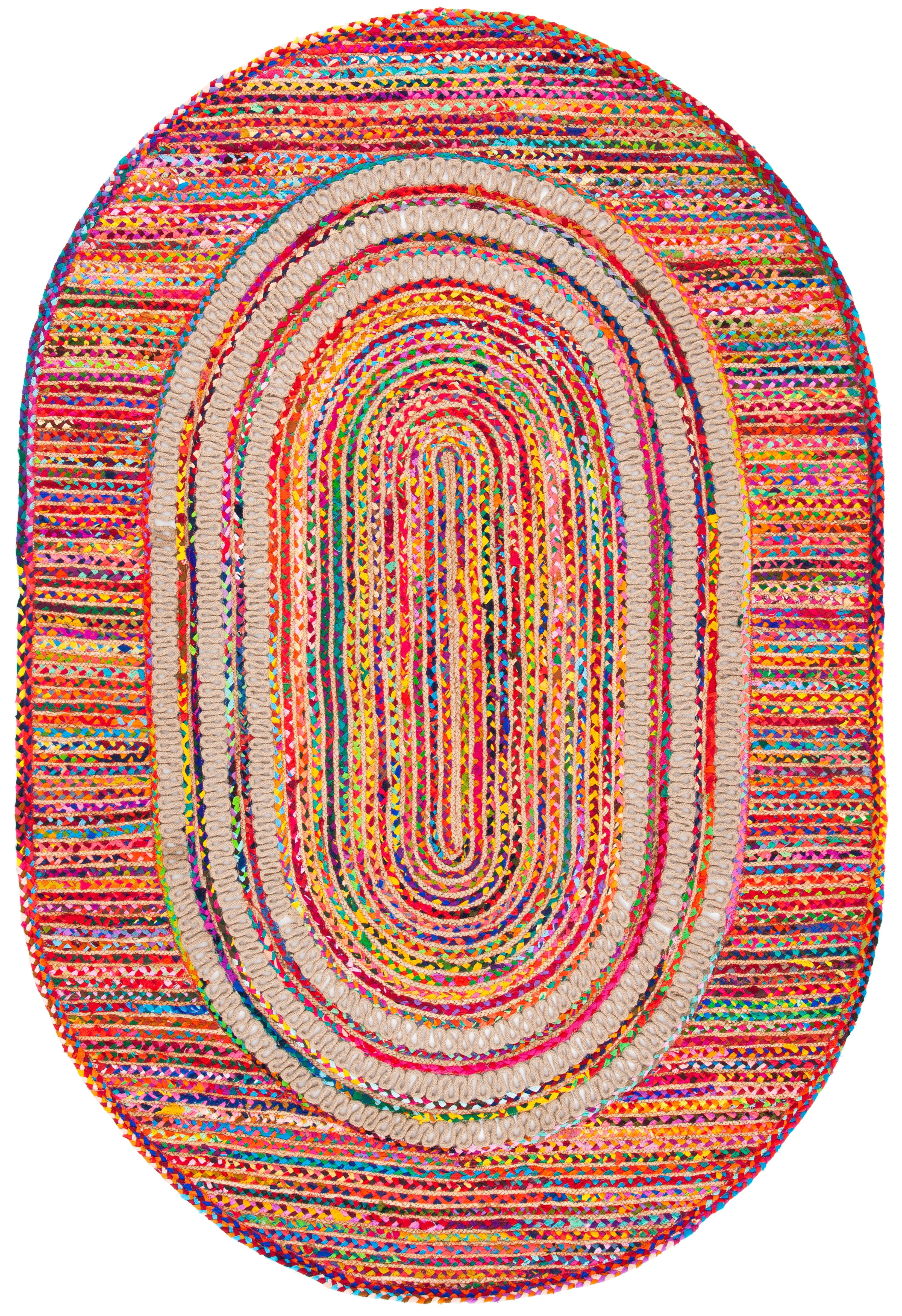 SAFAVIEH Braided Montana Geometric Reversible Area Rug, Pink/Red, 6' x 9' Oval