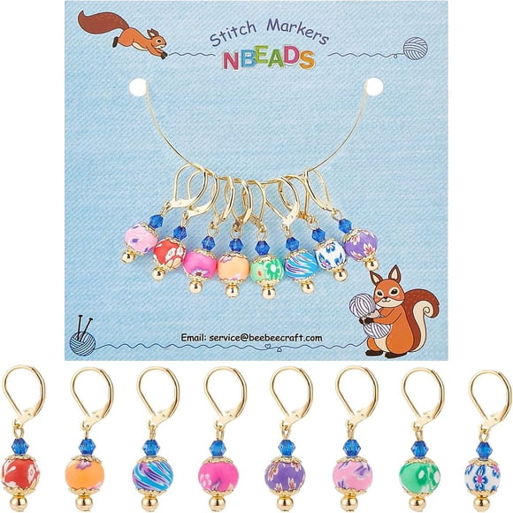 8Pcs Handmade Polymer Clay Round with Flower Pattern Dangle Leverback Earrings Brass Jewelry for Women Mixed Color 33mm