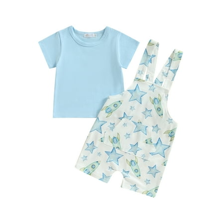 

Infant Baby Boy Girl Summer Overalls Outfits Short Sleeve T-shirt Tops + Cartoon Animal Shortalls 2Pcs Clothing Set