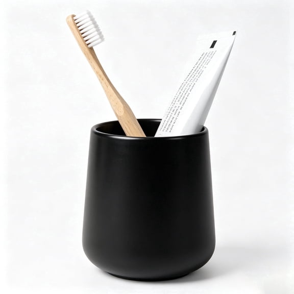 BosilunLife 14oz Toothbrush Holder, Recyclable Ceramic Toothbrush Cup and Toothpaste Holder Cup for Electric Toothbrushes and Razors, (Matte Black)