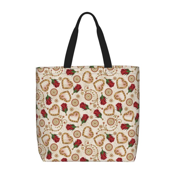 Easygdp Valentine'S Day Rose Bolsa Tote para Mujer, Bolso de Hombro para Trabajo, Playa, Viajes, Compras y Supermercado