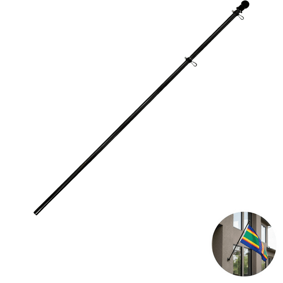 6 ft Flag Pole, Heavy Duty Stainless Steel Flags Pole with Rotating Rings, Anti-Wrap, 5 Section Splice, Metal Thread Connection, Include Flag Clips, Weather Resistant, Black