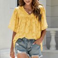 thumbnail image 4 of Camisa de manga acampanada con textura floral de gasa de verano de moda sexy casual para mujer Top con cuello en V Pompotops lopia999306, 4 of 8