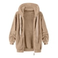 thumbnail image 3 of Tiqkatyck Womens Long Sleeve Tops Women's Plus Size Solid Color Sweatershirt Hooded Pullover Warm Wool Plush Coat Zipper Top Trench Coats for Women Khaki, 3 of 4