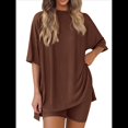 thumbnail image 1 of Traje Casual de Dos Piezas para Mujer, Camisa Holgada de Verano, Pantalones Cortos de Ciclismo, Ropa de Viaje para el Aeropuerto. Color Café M, 1 of 7