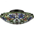 thumbnail image 2 of Floral 2-Light Large Tiffany Flush Mount Light in Vintage Bronze with Handcrafted Art Glass Shades 16.25 inches W X 5.5 inches H Bailey Street Home, 2 of 5