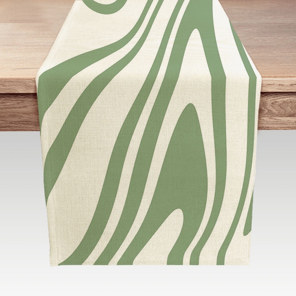 70s Wavy Swirl Table Runner, Sage Green Groovy Table Runners for Dining