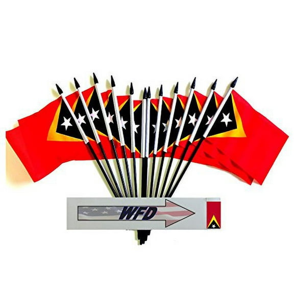Pack of 12 4"x6" East Timor Polyester Miniature Desk & Little Table Flags, 1 Dozen 4"x 6" East Timorese Small Mini Hand Waving Stick Flags (Flags Only)