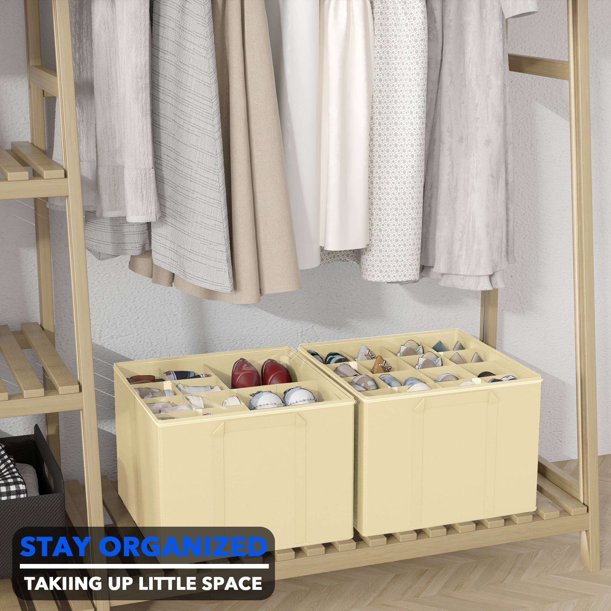 Tooloton Shoe Organizer for Closet, 2 Pack, Fits 16-32 Pairs, Beige