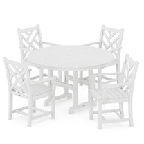 POLYWOOD Chippendale 5-Piece Round Arm Chair Dining Set - White