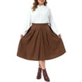 thumbnail image 2 of Agnes Orinda Women's Plus Size Halloween Outfits Corduroy Skirts Button Decor Vintage Elastic High Waist A-line Midi Skirt with Pockets 3X Brown, 2 of 6