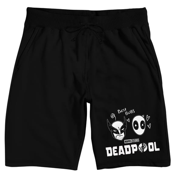 Deadpool and Wolverine Head Pen Art Men's Black Lounge Shorts-Medium