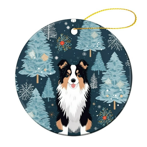 Australian Shepherd Dog Christmas Ornament Dog Memorial Decor Double Sided Porcelain 3 Inch for Christmas Tree Decoration Xmas Party Decorations Funny Gifts for Women/Men