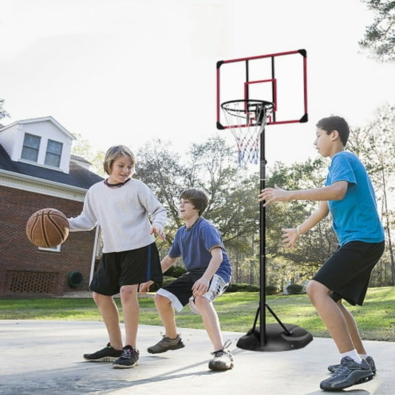 Portable Basketball Hoop Outdoor With 32" Backboard, 7.5-9.2FT Height Adjustable Basketball Goal System With Portable Wheels For Driveway Backyard