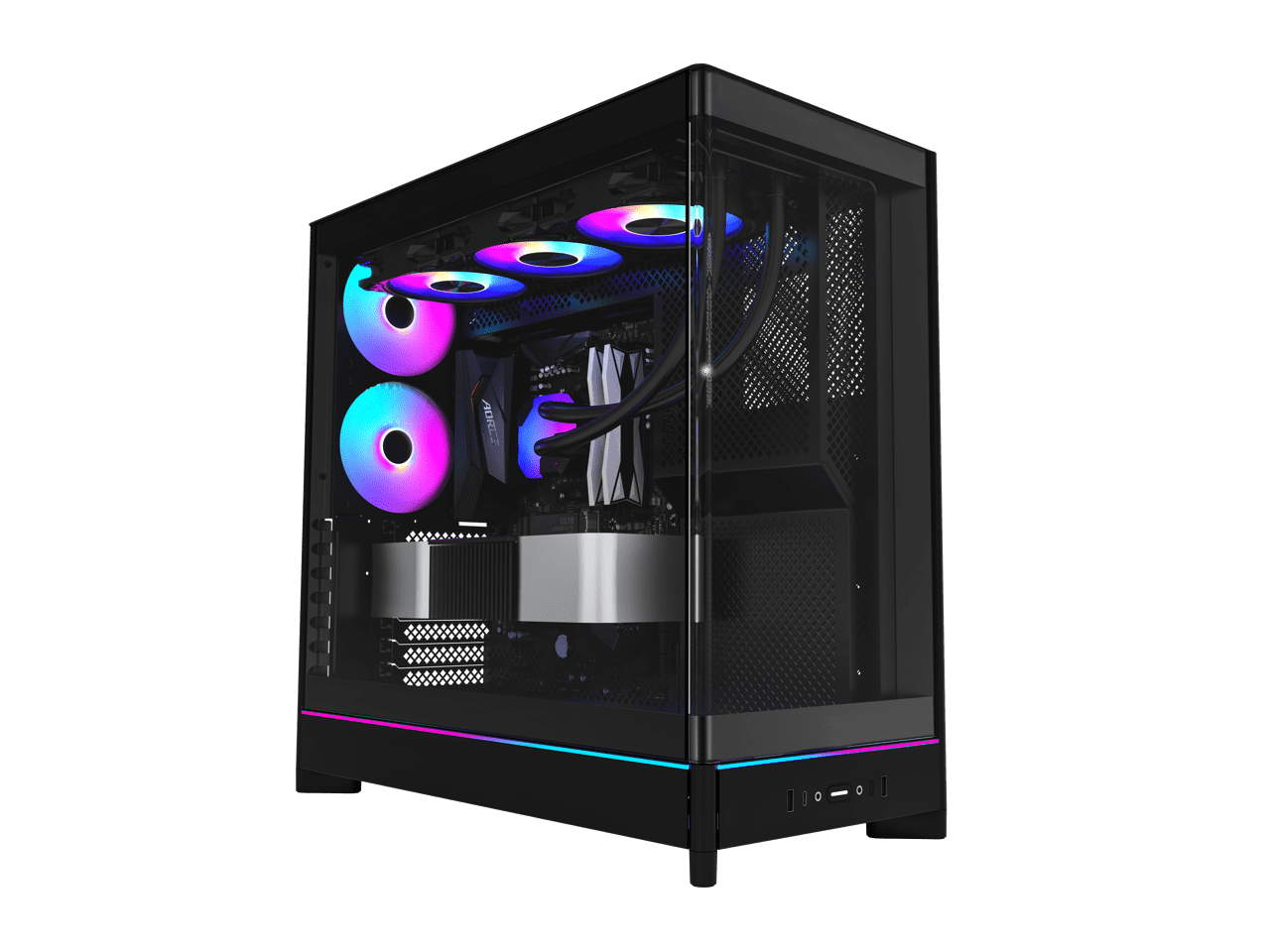 MONTECH HS02, ATX Mid-Tower PC Case, Gaming PC, High-Airflow, Reversible Layout, Sturdy Curved Tempered Glass Front Panel, Sink-in Design, Toolless Panels, Black, US