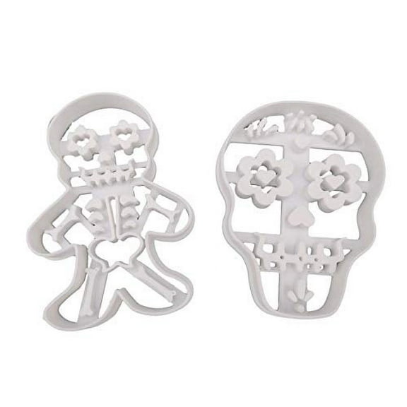 HALLOWEEN COOKIE CUTTERS  Dia De Los Muertos Day of the Dead Latin American Holiday Sugar Skull Cráneo Del Azúcar And Gingerbread Skeleton Cookie Cutters Made in USA (2 Pack)