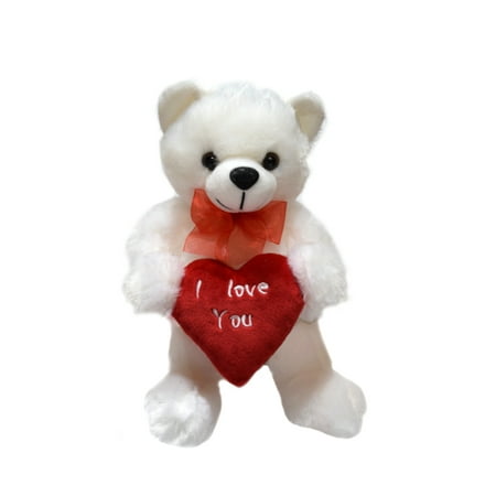 I Love You White Teddy Bear Red Ribbon and Heart TOY-3007