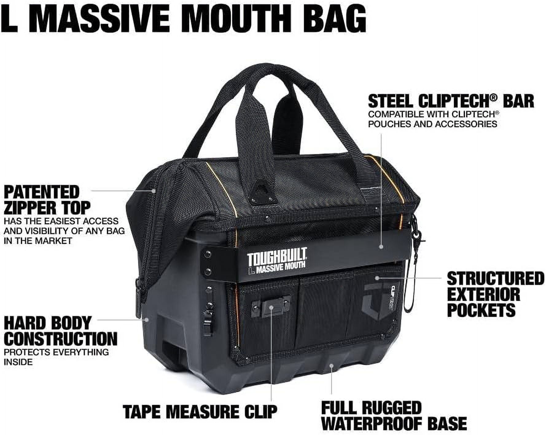 ToughBuilt ClipTech Series– 16" Massive Mouth Tool Bag, Heavy Duty Frame