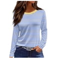thumbnail image 2 of Boho Tops for Women Colorful Striped Crew Neck Long Sleeve Shirts for Women Colorblock Twist Knot Loose Fit Tunic Casual Tee, 2 of 5