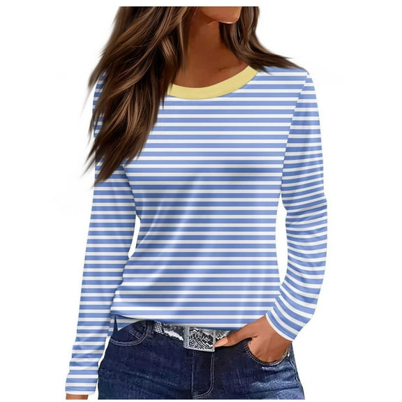 KyCheLot Long Sleeve Shirts for Women Stretchy Spring Tops Crewneck Loose Casual Dressy Blouses Business Dailywear