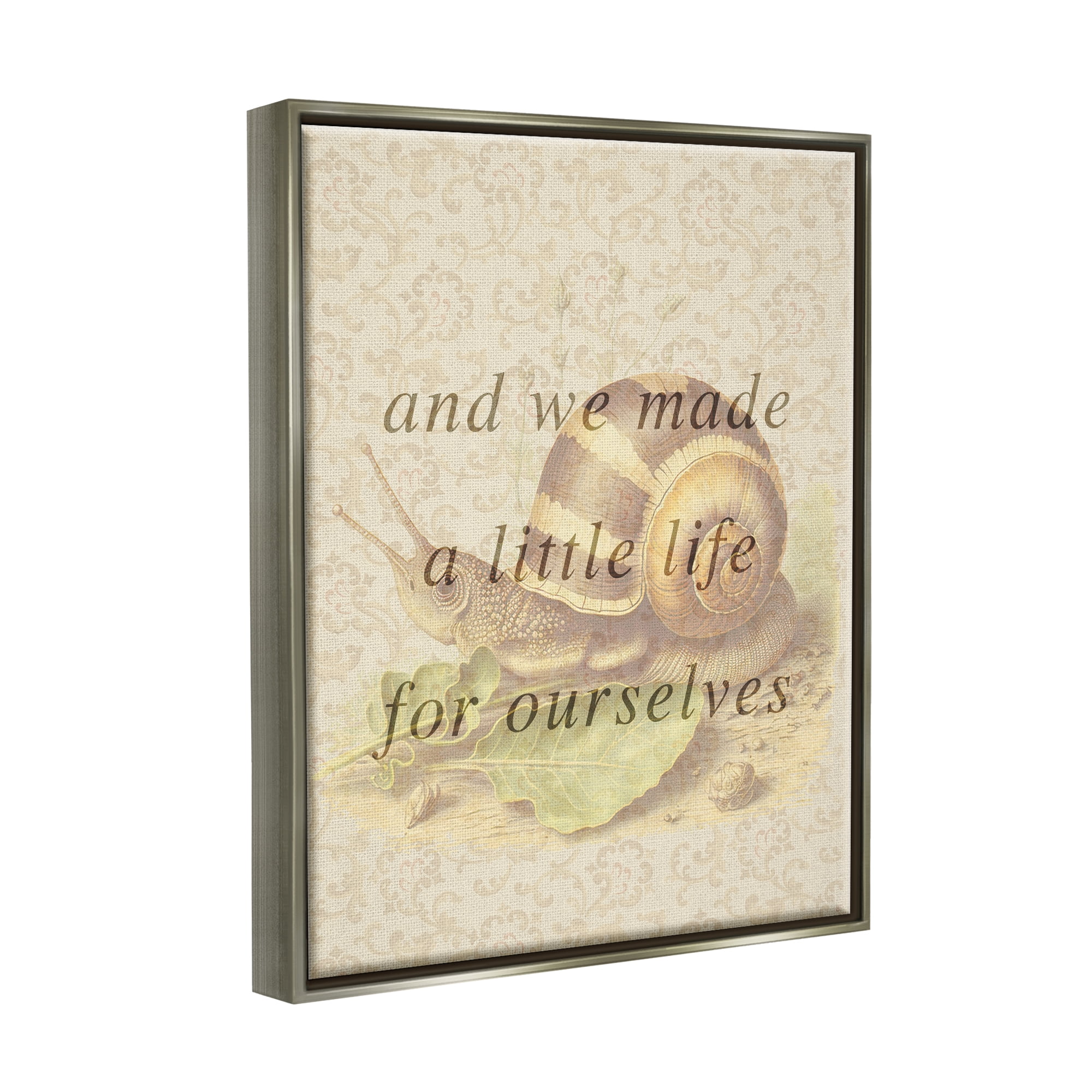 Stupell Industries Vintage Phrase with Snail Animals & Insects Painting Gray Floater Framed Canvas Art Print Wall Art, 25 x 31