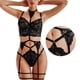 thumbnail image 3 of Conjunto de lencería Nikou con liguero para mujer 3 piezas escote en V profundo cuello halter tiras de encaje negro M, 3 of 12