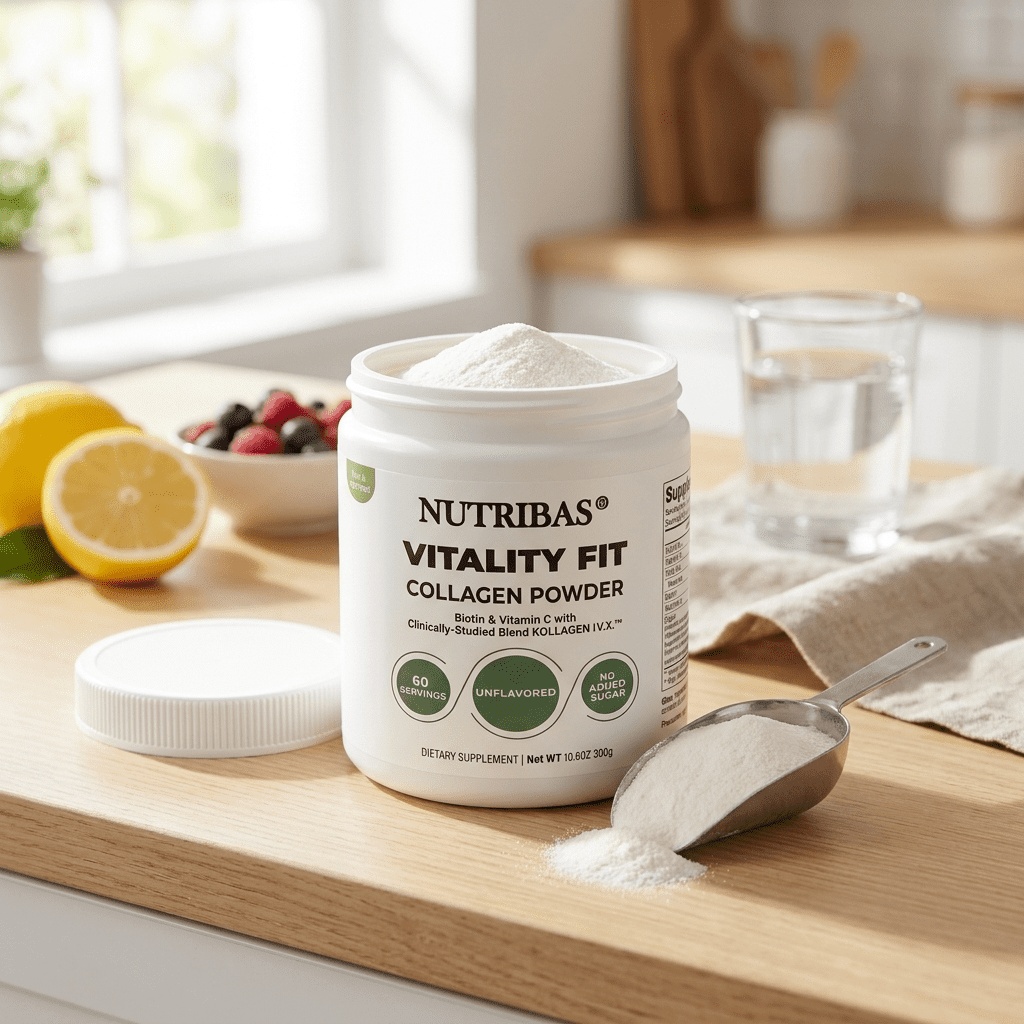 Nutribas Protein Multi Collagen Peptides Powder Whole Body Support Formula With MCT, Vitamin C, Biotin & Hyaluronic Acid , Unflavored, 2 lbs
