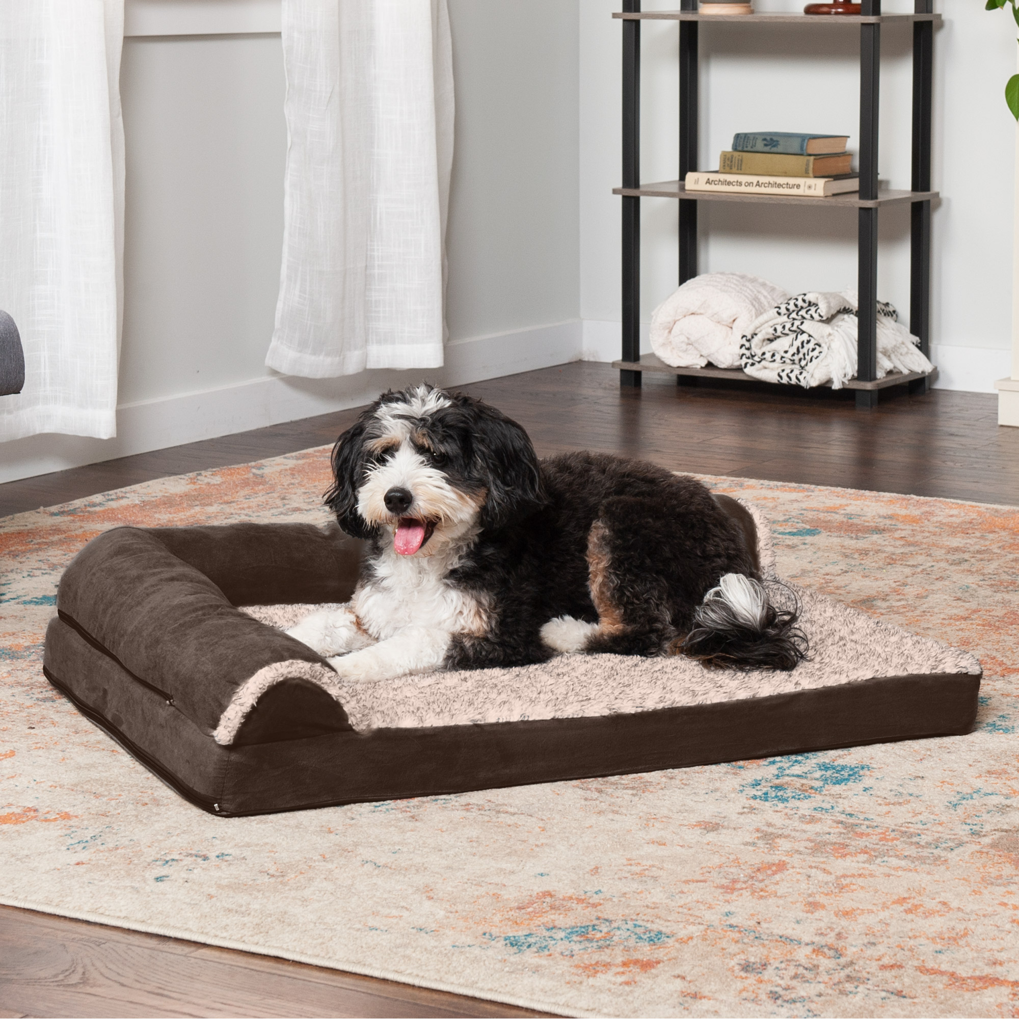Furhaven Deluxe Orthopedic L-Shaped Chaise Pet Bed photo 5