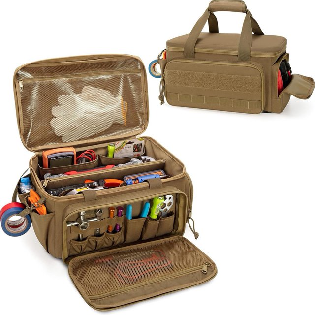 14 Inch Tool Bag Men with Non-Slip And Thick Padded Base,Tool Bag Electrician Khaki