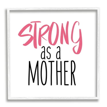 Strong As A Mother Sentiment Minimal Pink Pop Typography Framed Art Print Wall Art, 17x17