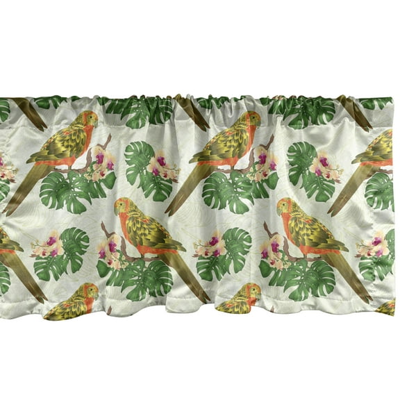 Ambesonne Philodendron Window Valance, Floral Exotic Parrot, 54" X 12", Pastel Green Multicolor