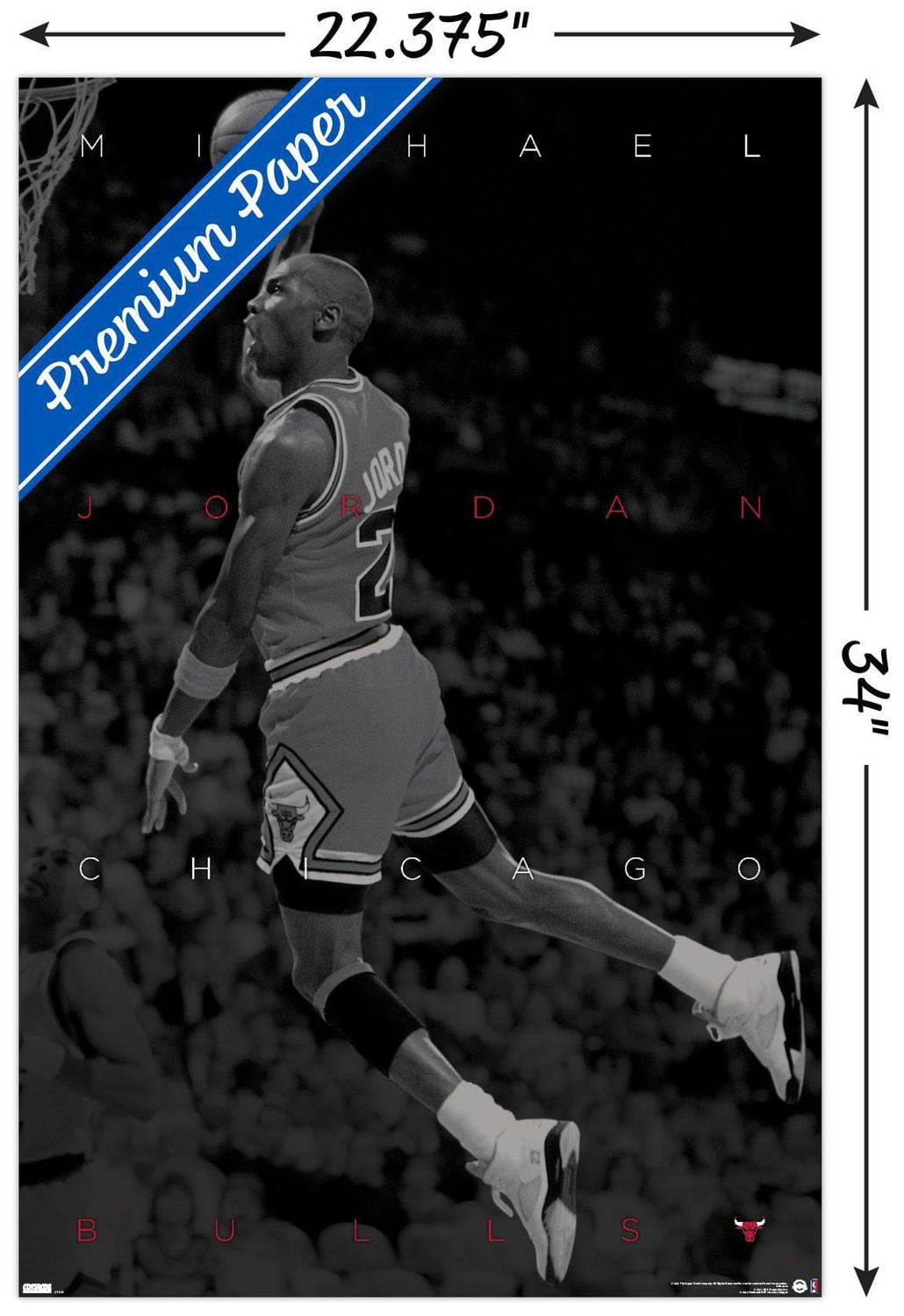 Michael Jordan - Black and White Wall Poster, 22.375" x 34" Framed