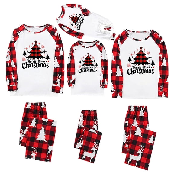 Odeerbi Christmas Pajamas for Family Plaid Holiday Long Sleeve Family Christmas Pajamas Matching Sets Dad Fashion Plaid Print Blouse Tops Pants Sleepwear Xmas Family Matching PJs Set Red