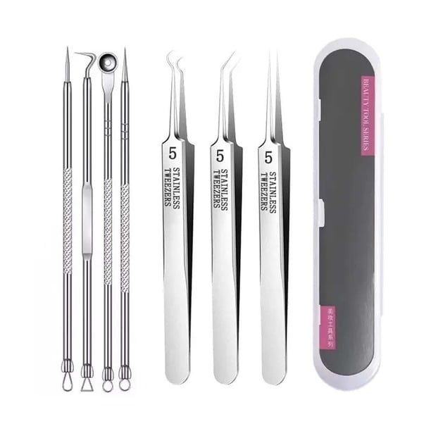 Xihbxyly Kit de Eliminación de Puntos Negros, Extractores Profesionales de Acero Inoxidable, Mango Antideslizante, Estuche Portátil, Rutina de Cuidado de La Piel, Artículos Esenciales de Belleza para
