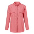 thumbnail image 4 of Women Casual Solid Long Sleeve Turn Down Collar Pockets Button Front Shirt Tops, 4 of 9