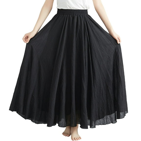 Skorts Skirts For Women Plus Size Dressy Solid Color Half Elastic Waist A Line Long Half Midi Skirt With Slit Plus Size